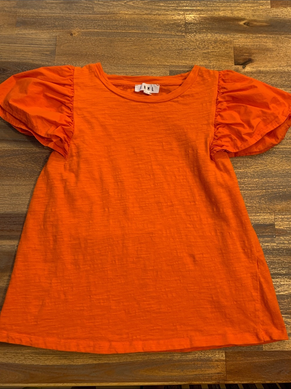 THML Bright Orange Puff Sleeve Tee. 100% cotton. Size small.
